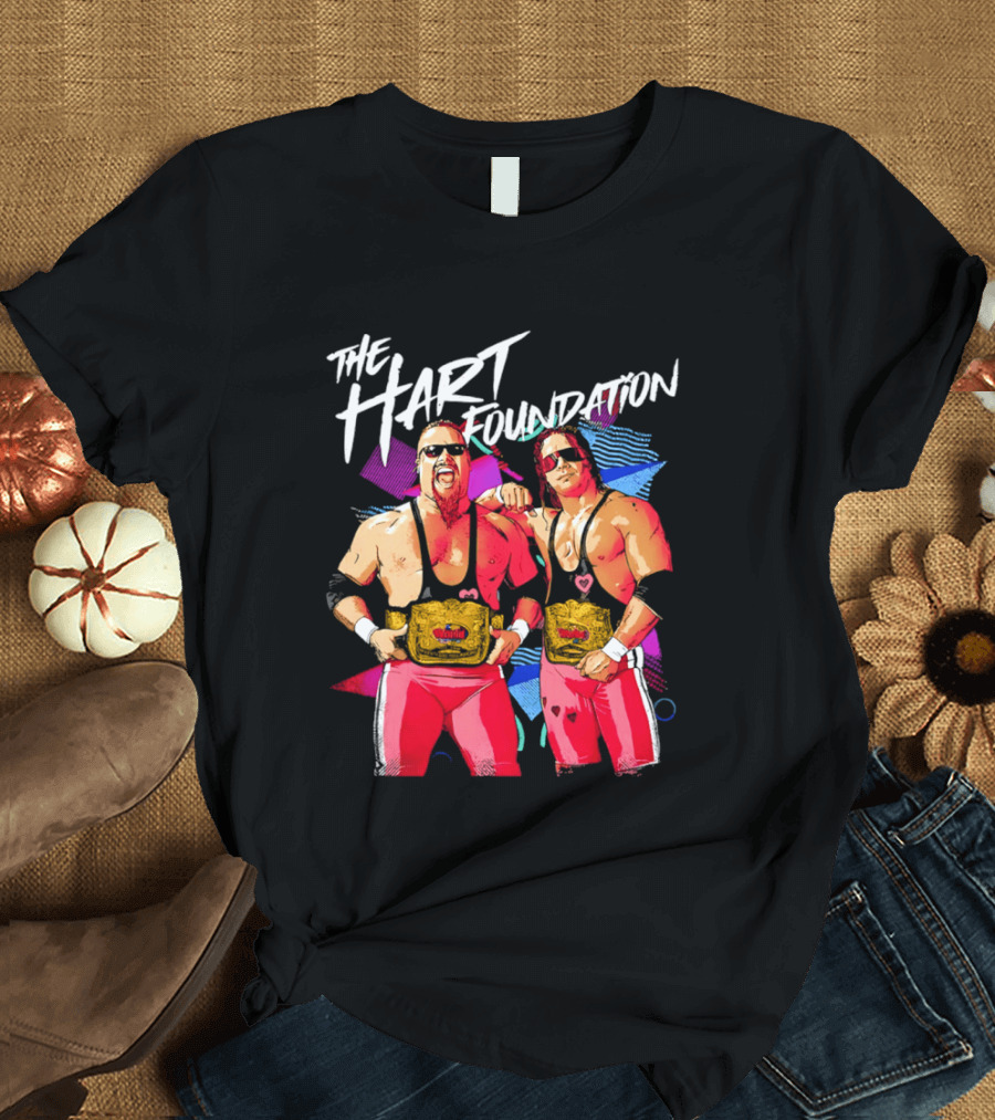 The Hart Foundation WWE Champions With Belts And Sunglasses T-Shirt