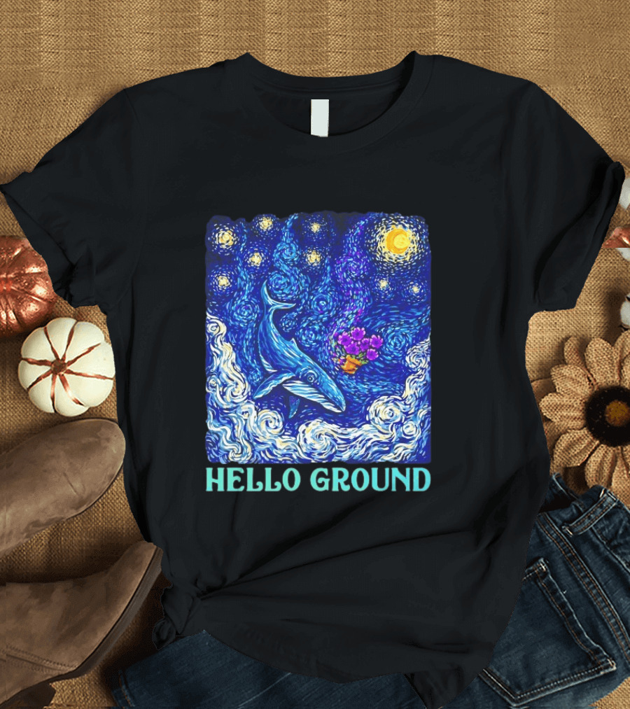 The Hitchhiker's Guide To The Galaxy Starry Night Hello Ground Whale T-Shirt