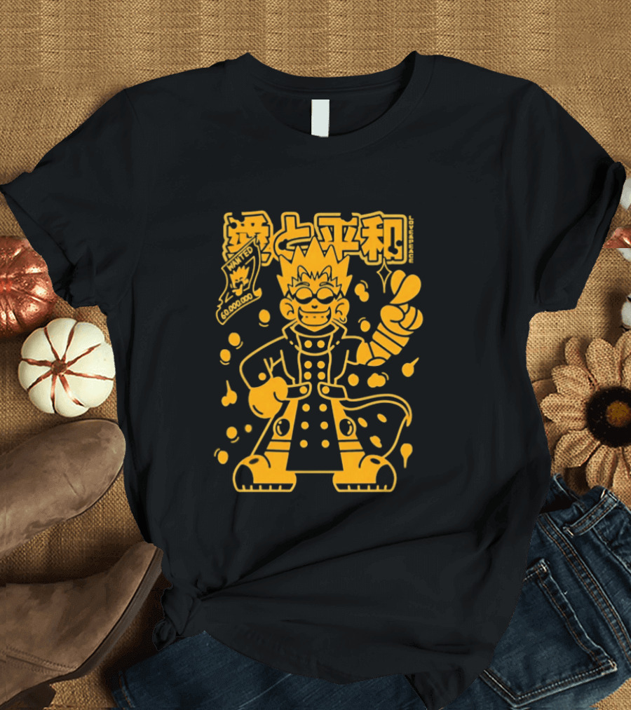 Vash The Stampede Trigun Love And Peace Japanese Text Anime T-Shirt