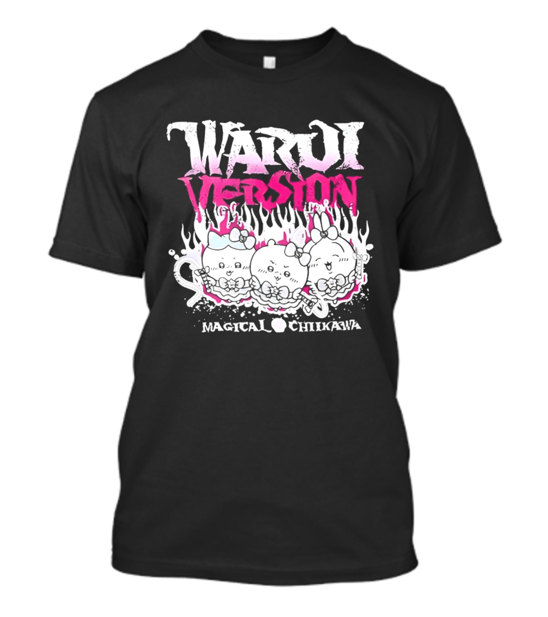 Warui Version Magical Chiikawa Characters In Fiery Pink And White T-Shirt