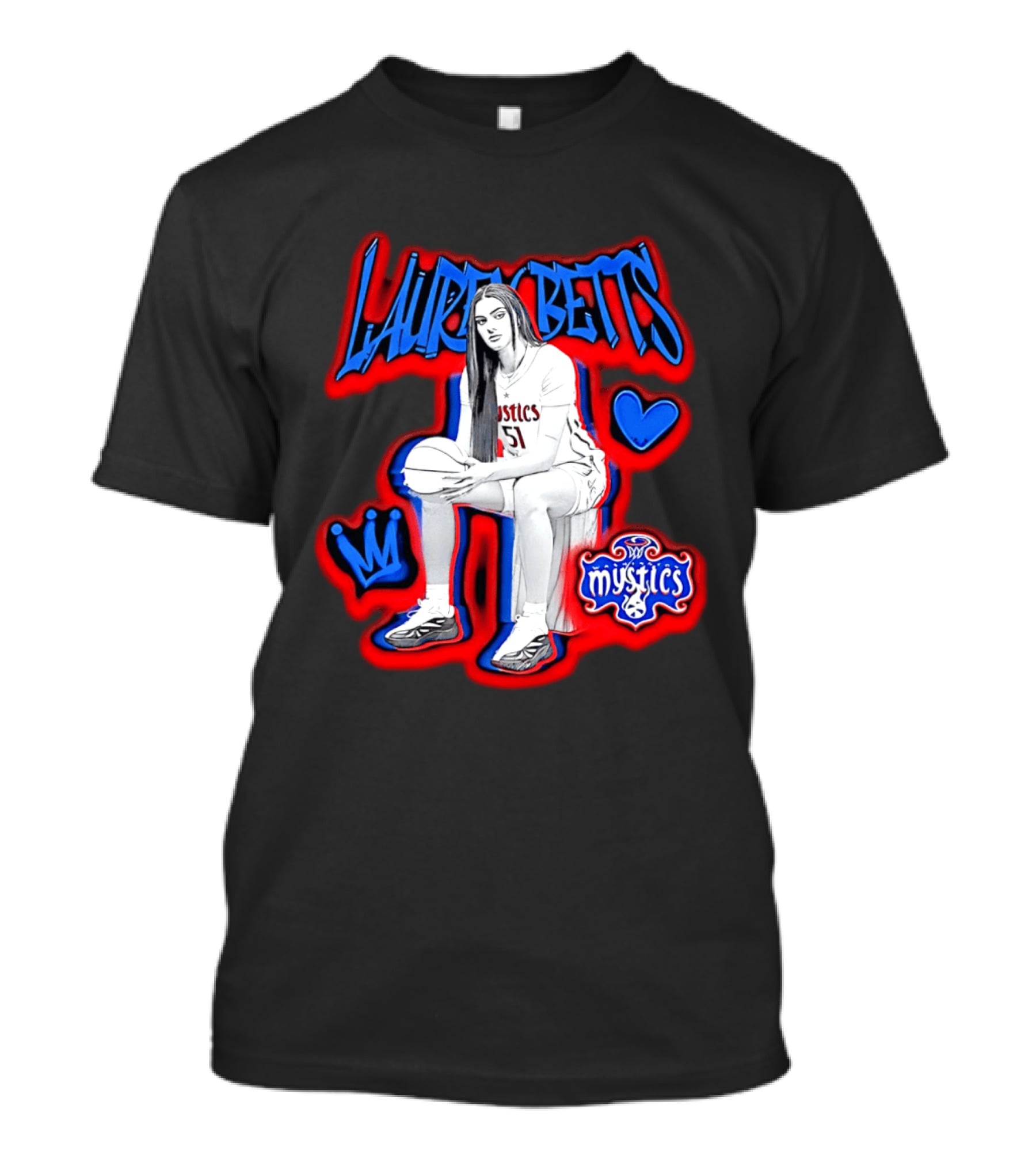 Lauren Betts Washington Mystics Basketball No. 51 Mystics Logo And Heart T-Shirt
