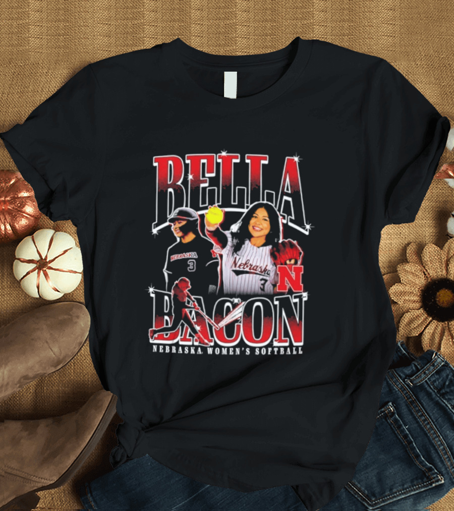 Bella Bacon Nebraska Women's Softball Cornhuskers 90s Bootleg Collage T-Shirt