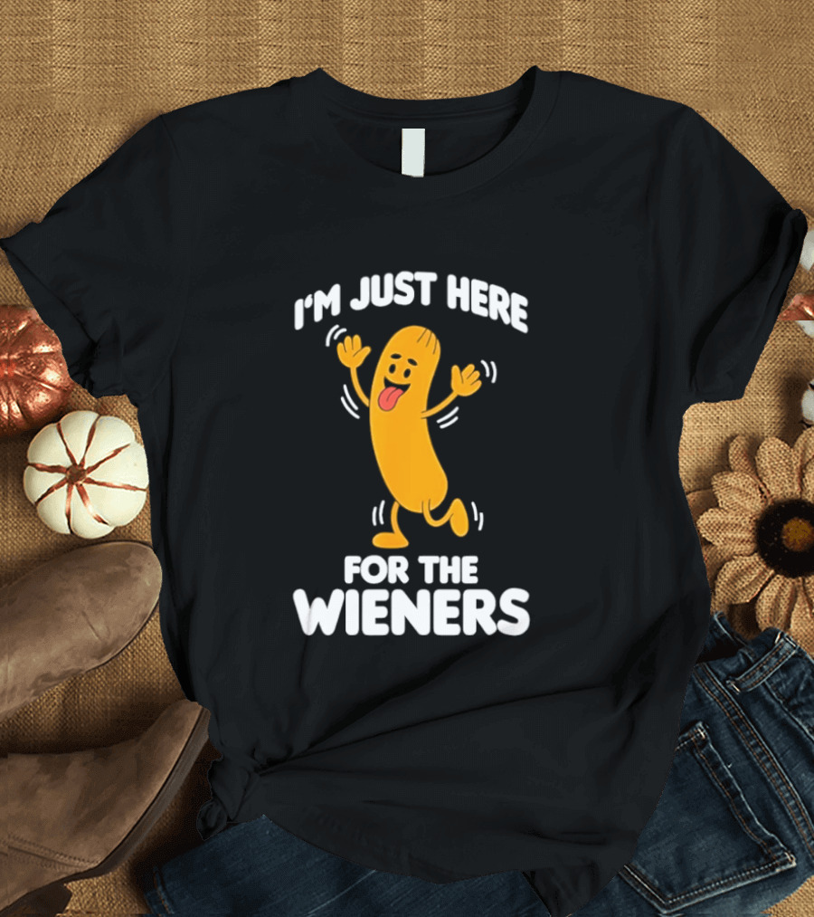 Dancing Hot Dog Sausage Food Party I'm Just Here For The Wieners T-Shirt