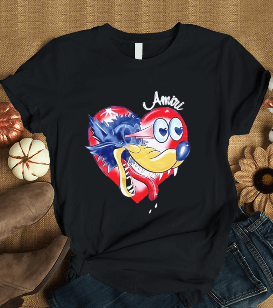 Heart Wolf Amiri Iconic Pop Art Style Fusion T-Shirt