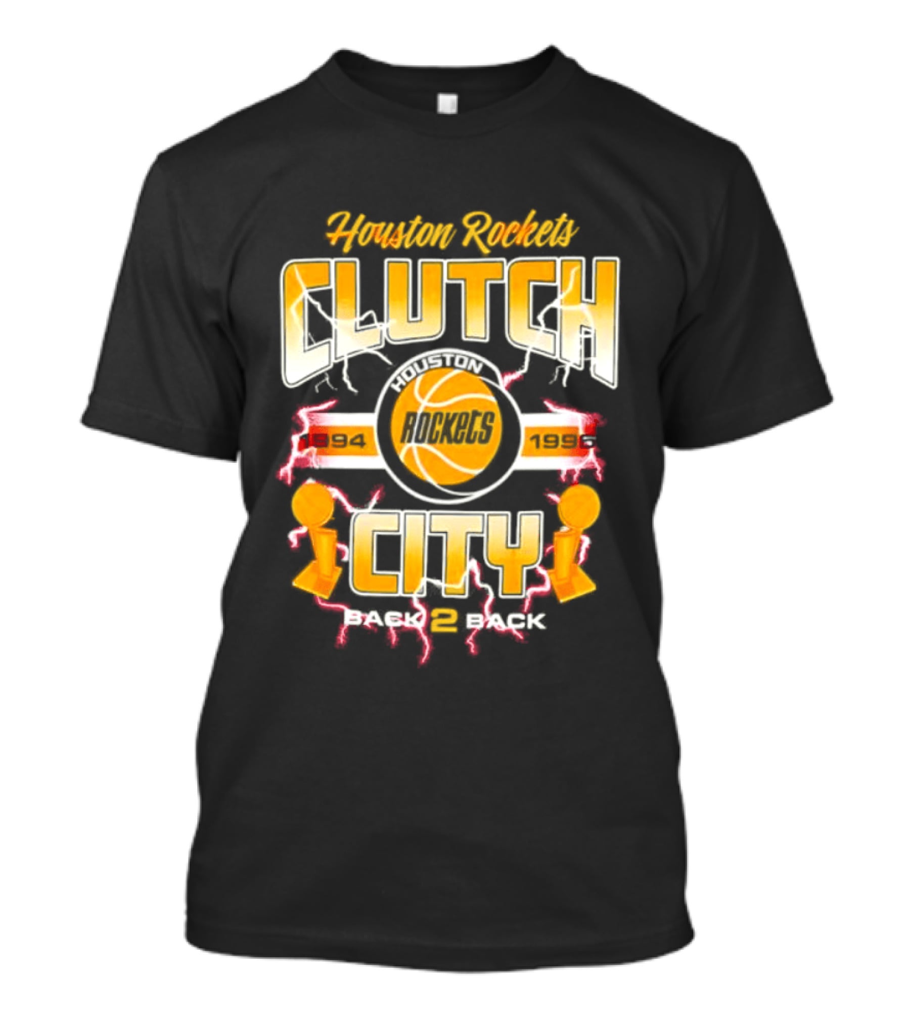 Houston Rockets Clutch City Back 2 Back 1994 1995 Basketball Trophy Champions T-Shirt