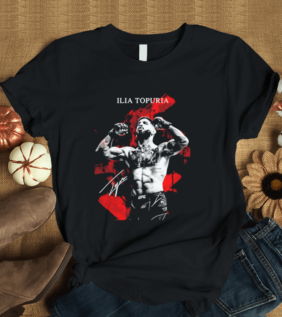 Ilia Topuria UFC Fighter Bold Red Abstract T-Shirt