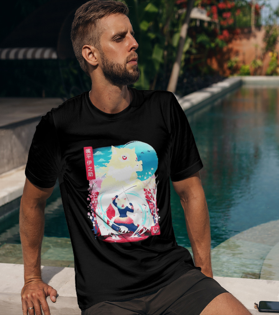 Inosuke Hashibira Boar Head Demon Slayer Anime Cherry Blossom Scene T-Shirt