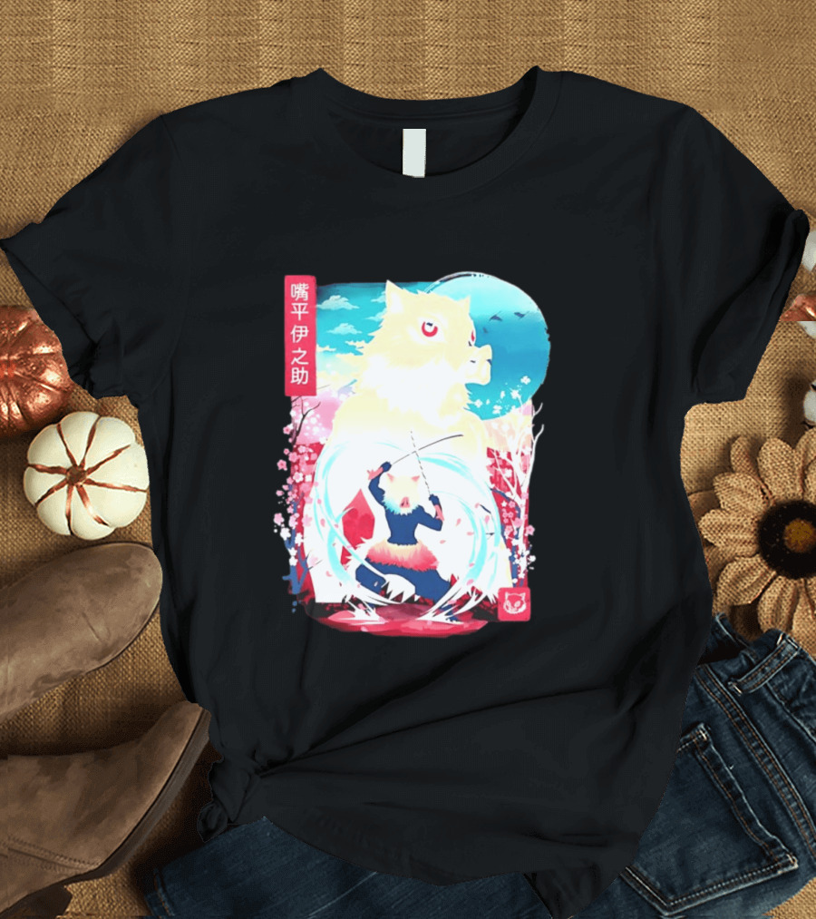 Inosuke Hashibira Boar Head Demon Slayer Anime Cherry Blossom Scene T-Shirt