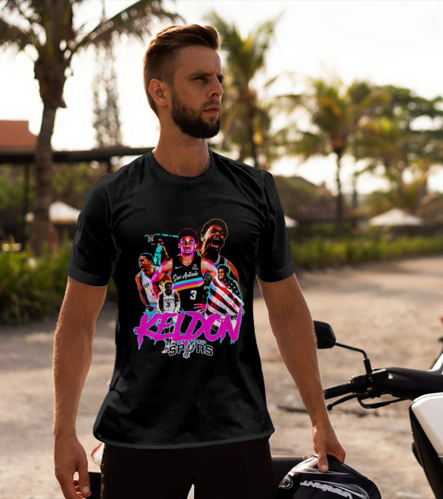 San Antonio Spurs Keldon Johnson Collage Vibrant Basketball Player T-Shirt