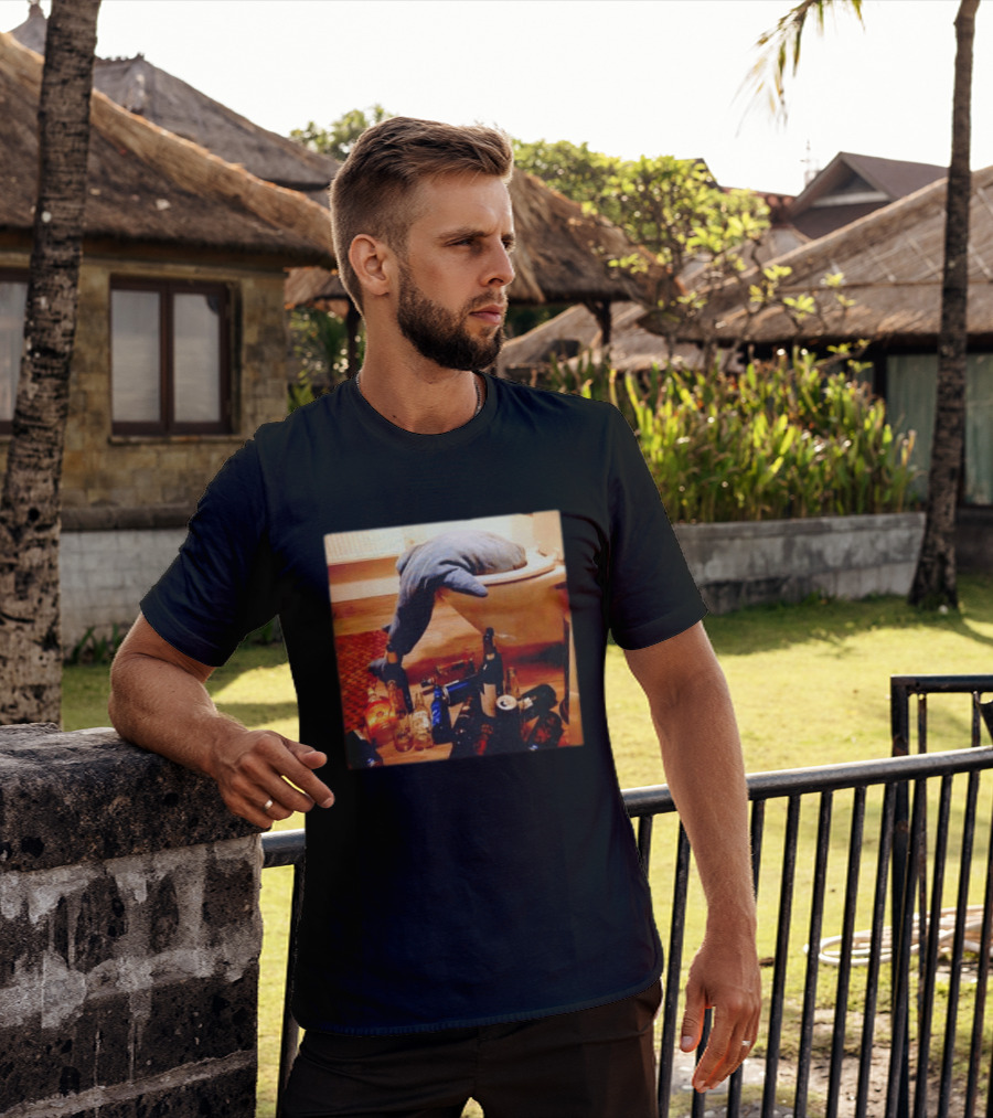 Shark Over Toilet With Alcohol Bottles Party Aftermath T-Shirt