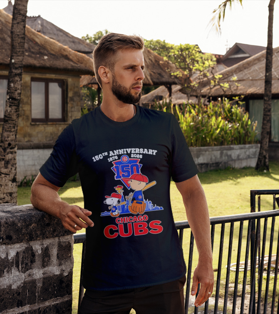 Snoopy Charlie Brown Woodstock Chicago Cubs 150th Anniversary 1876 2026 MLB 150 T-Shirt