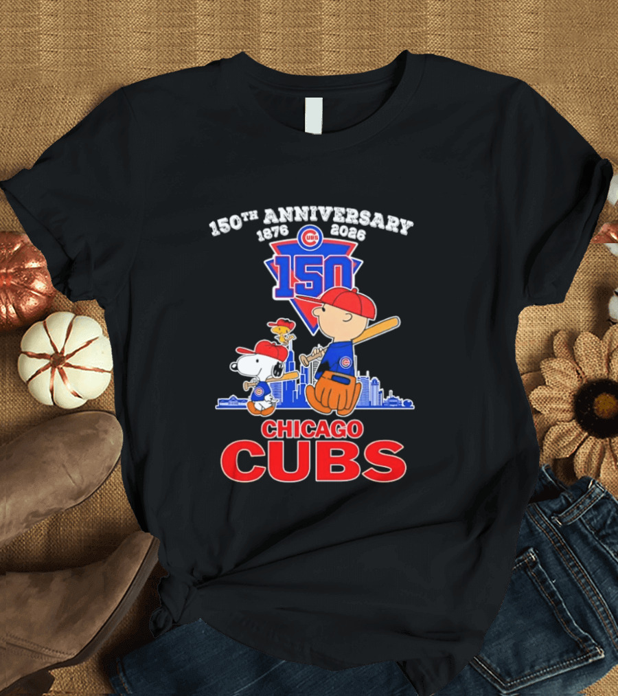 Snoopy Charlie Brown Woodstock Chicago Cubs 150th Anniversary 1876 2026 MLB 150 T-Shirt