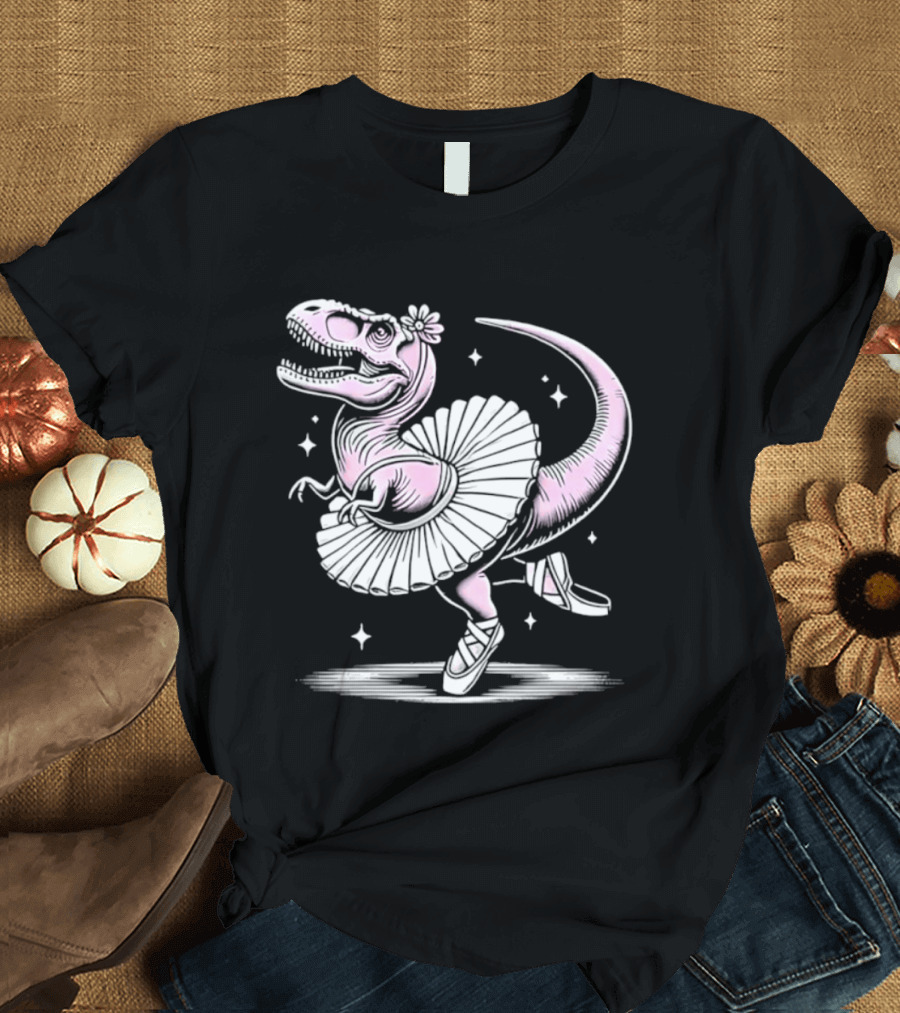 Tyrannosaurus Rex Pink Ballerina Tutu Pointe Shoes Dancing T-Shirt