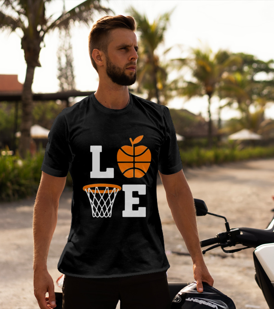 Love Apple Basketball Net Coach Teacher Player School Court Gameday T-Shirt