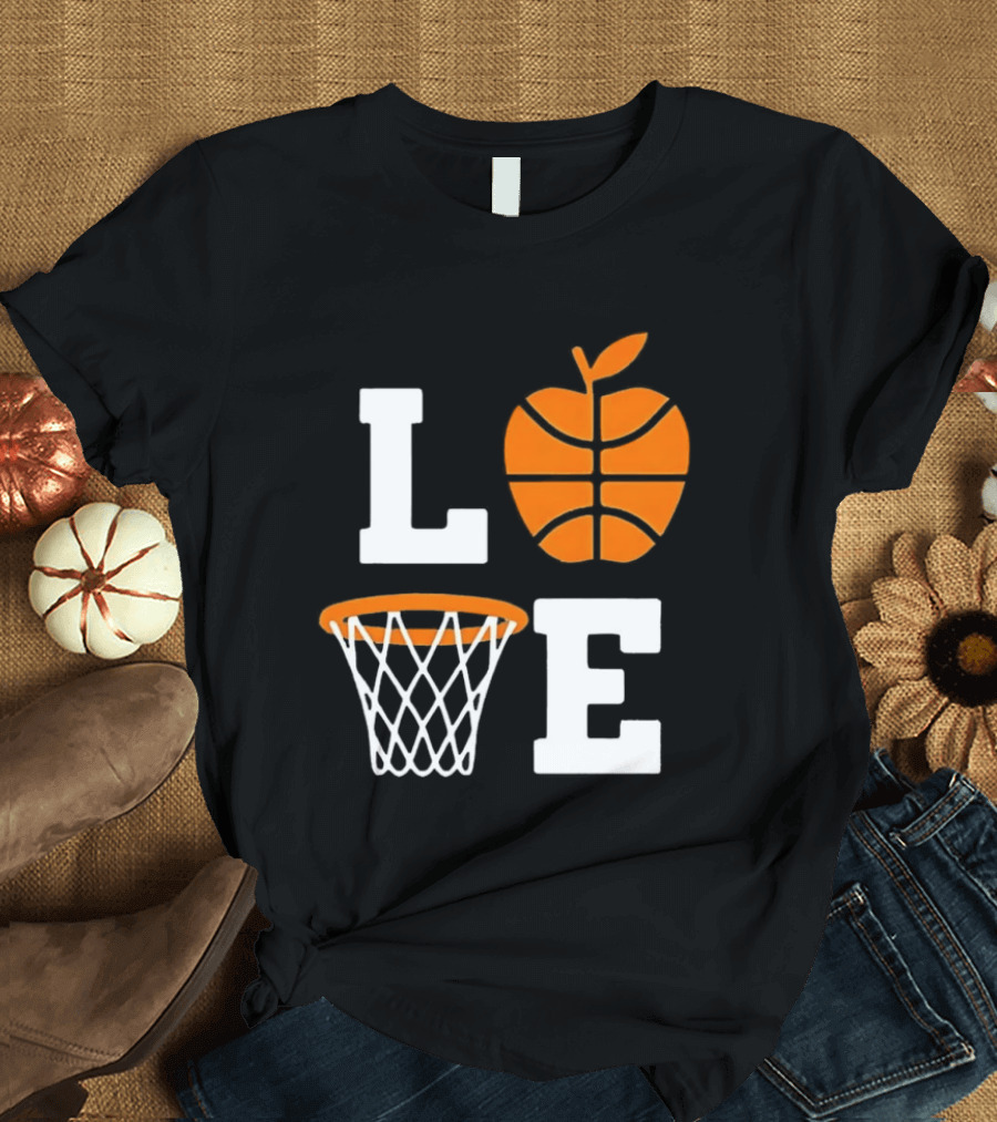Love Apple Basketball Net Coach Teacher Player School Court Gameday T-Shirt