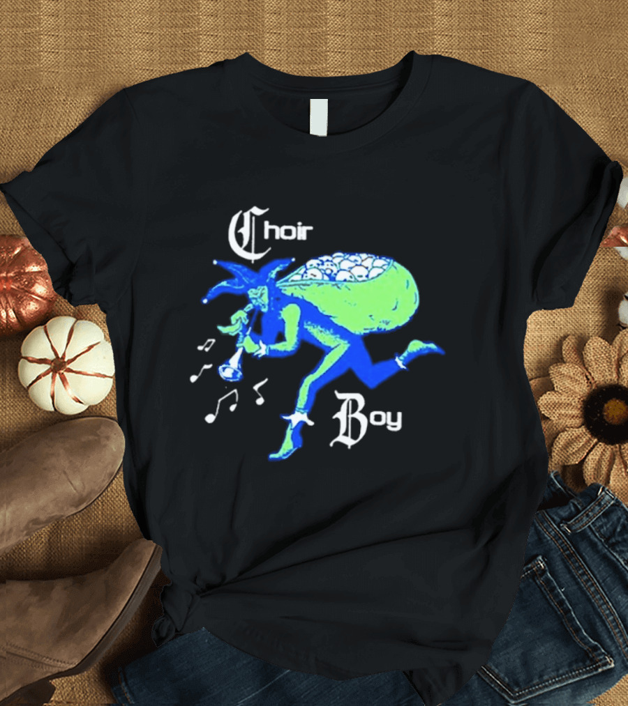 Choir Boy Running Jester With Bag Of Bones And Musical Notes T-Shirt