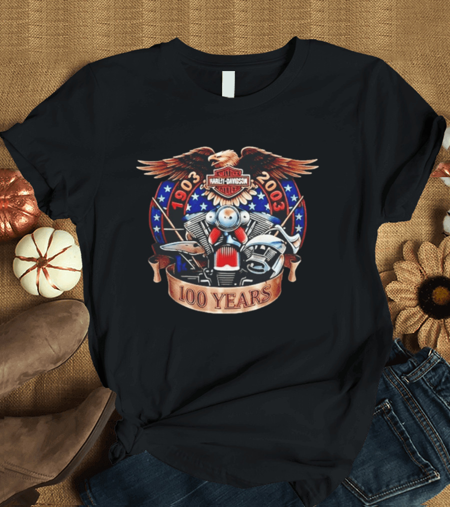 Harley Davidson 1903 2003 100 Years Eagle Engine Stars T-Shirt