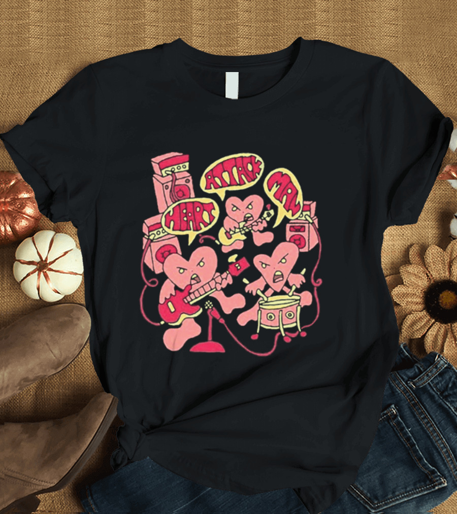 Heart Attack Man Band Of Hearts Playful Cartoon Musicians T-Shirt