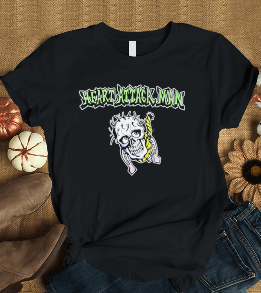 Heart Attack Man Skull Noose Pale Green Text Yellow Rope T-Shirt