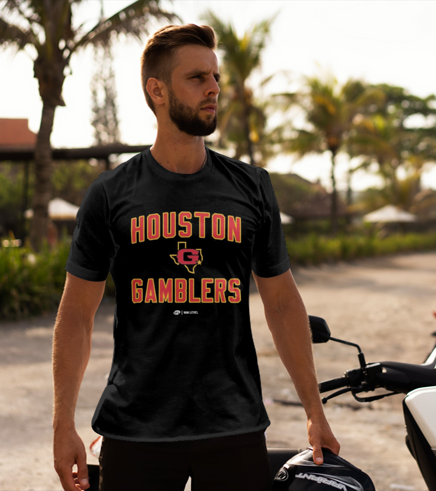 Houston Gamblers UFL Texas Map Letter C T-Shirt