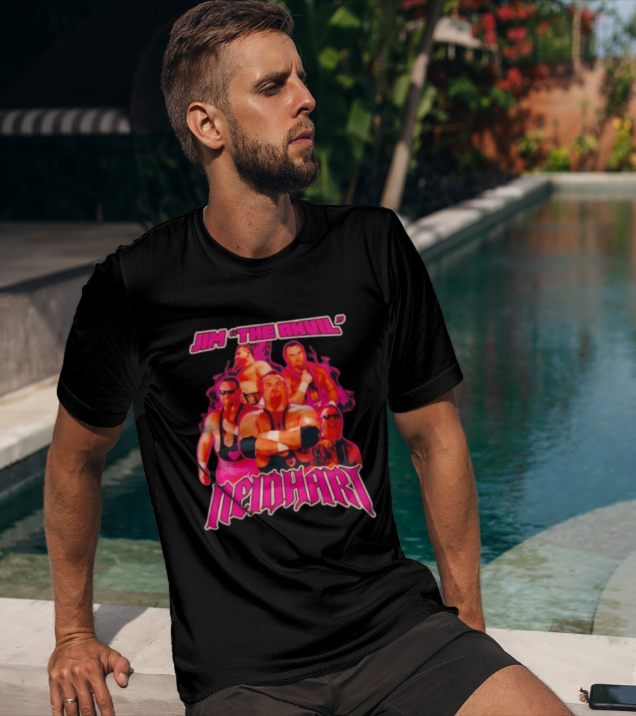 Jim Neidhart The Anvil Wrestler Pink Collage Neidhart T-Shirt