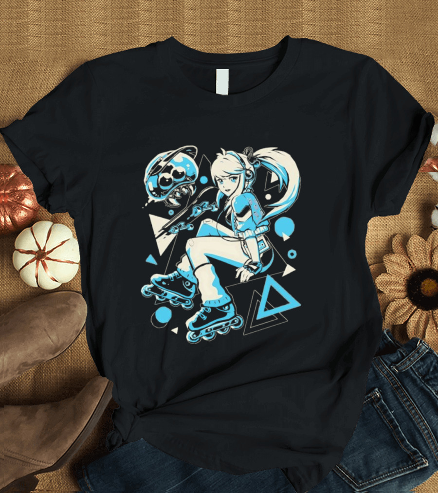 Samus Aran Metroid Rollerblades Skateboard Retro Gaming T-Shirt
