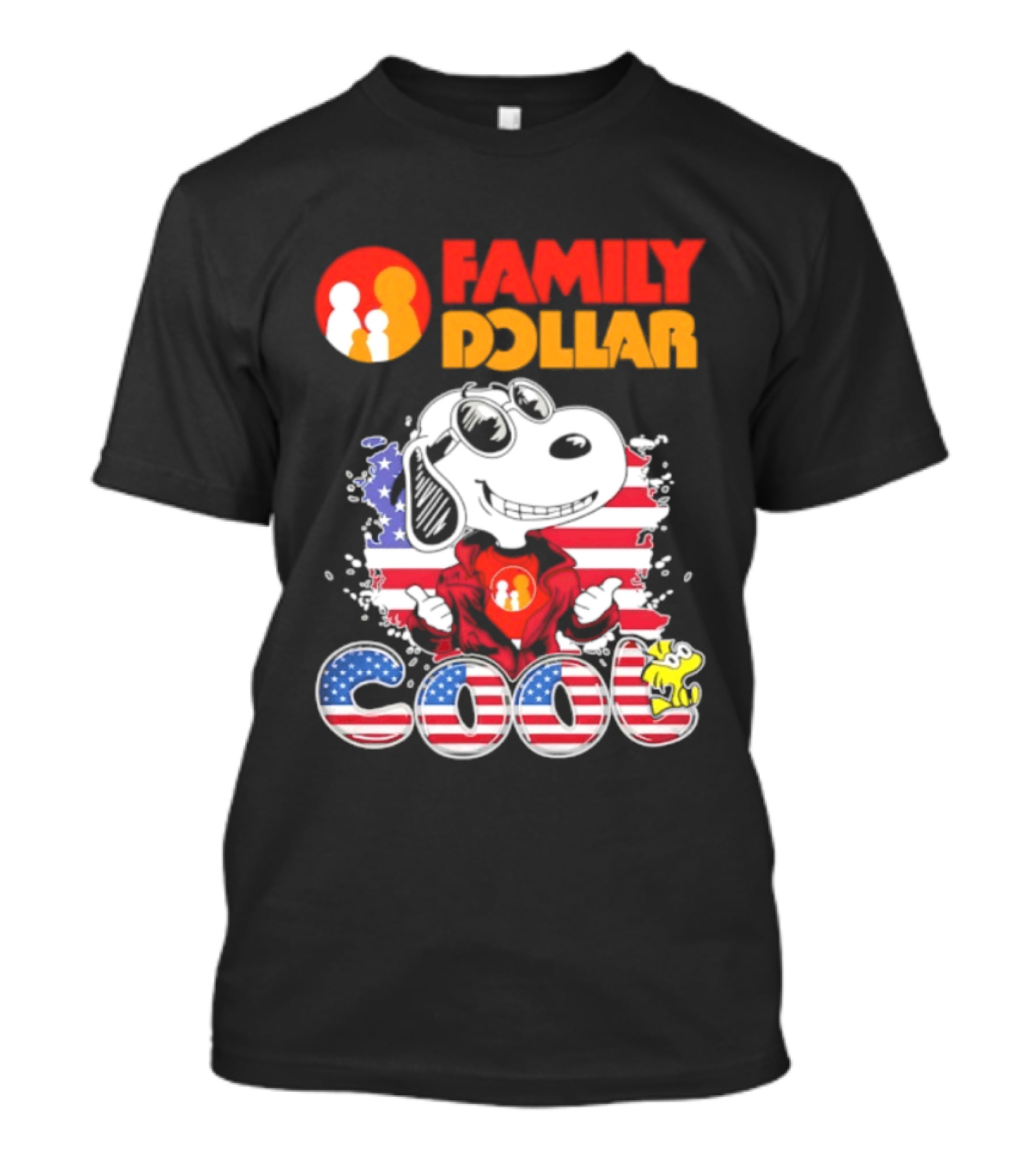 Family Dollar Snoopy I Love Cool Woodstock American Flag T-Shirt