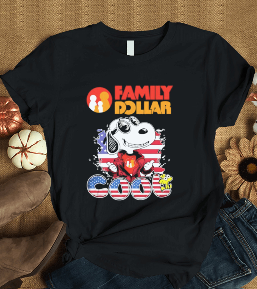 Family Dollar Snoopy I Love Cool Woodstock American Flag T-Shirt