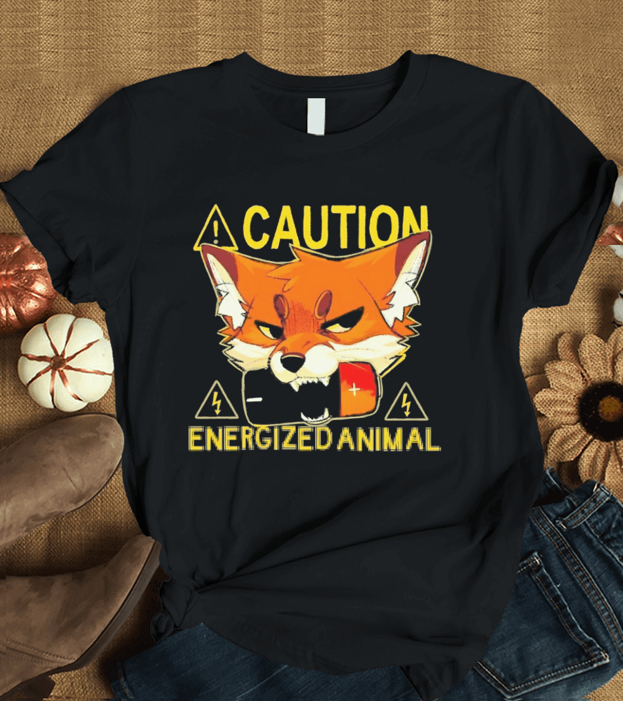 Caution Energized Animal Fox Battery Warning T-Shirt