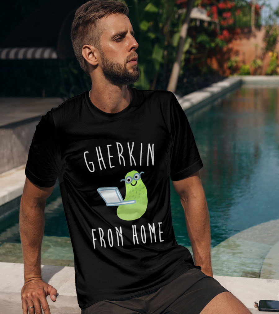 Gherkin From Home Cute Pickle With Laptop T-Shirt