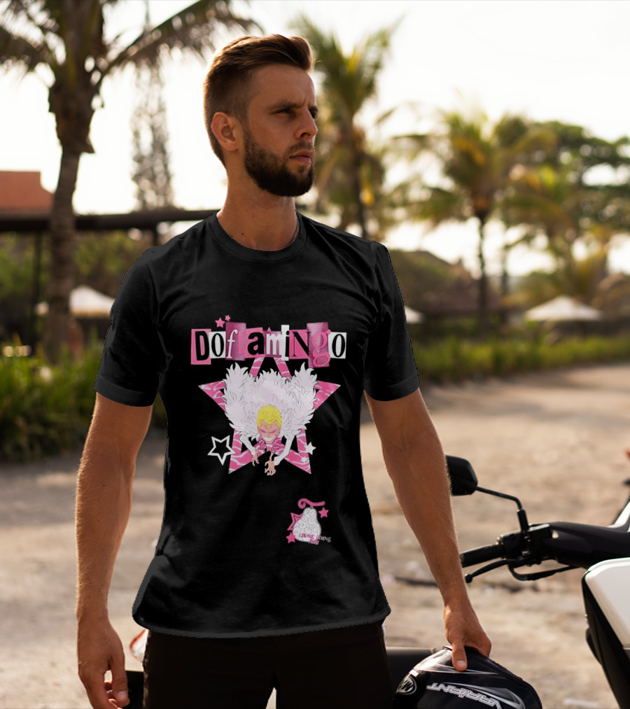 Doflamingo One Piece Pink Star Feathered Cape Anime T-Shirt