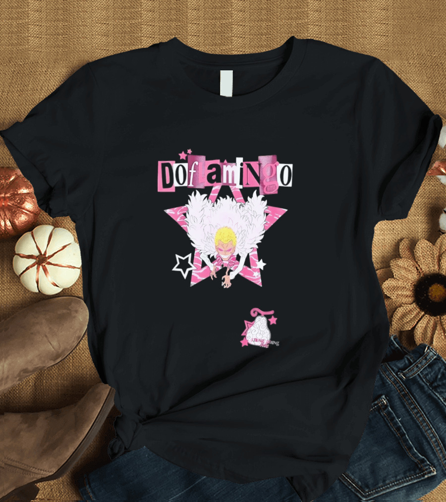 Doflamingo One Piece Pink Star Feathered Cape Anime T-Shirt