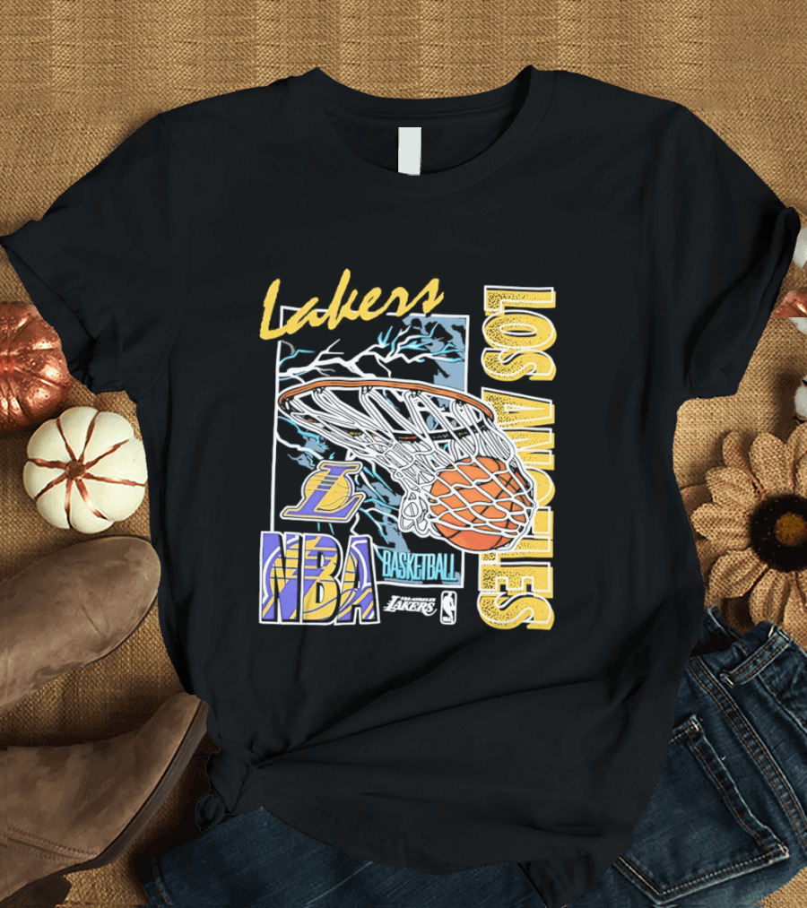 Lakers Los Angeles NBA Basketball Hoops Classic Team Yellow And Blue T-Shirt