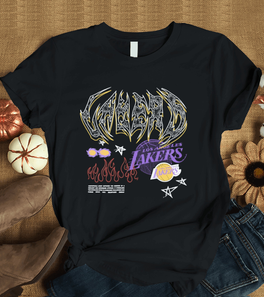 Los Angeles Lakers Unstoppable Spirit Essence Resilient Energy Dynamic Flames Stars Purple Vibes T-Shirt