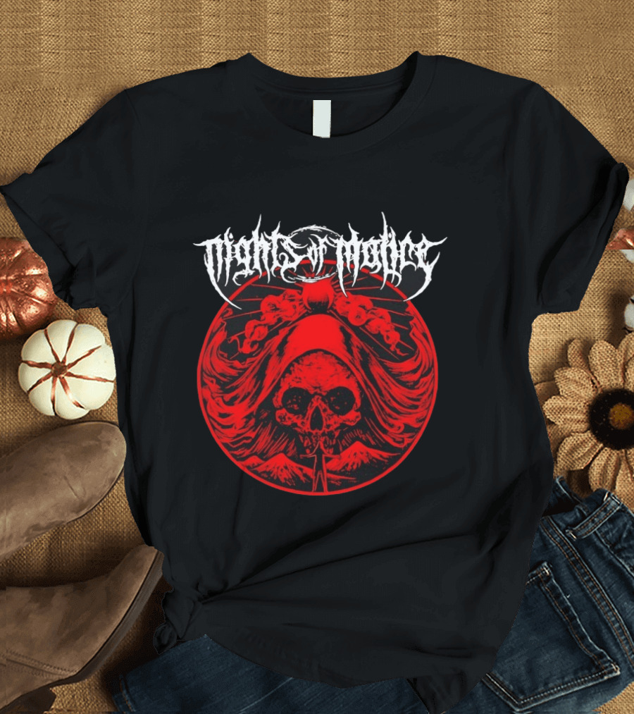 Nights Of Malice Near Death Skull Art Dark Red T-Shirt