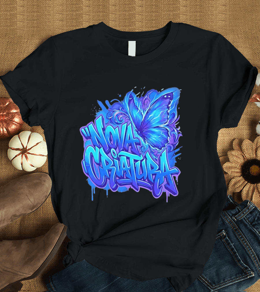 Nova Criatura Butterfly Electric Blue Street Art Aesthetic T-Shirt