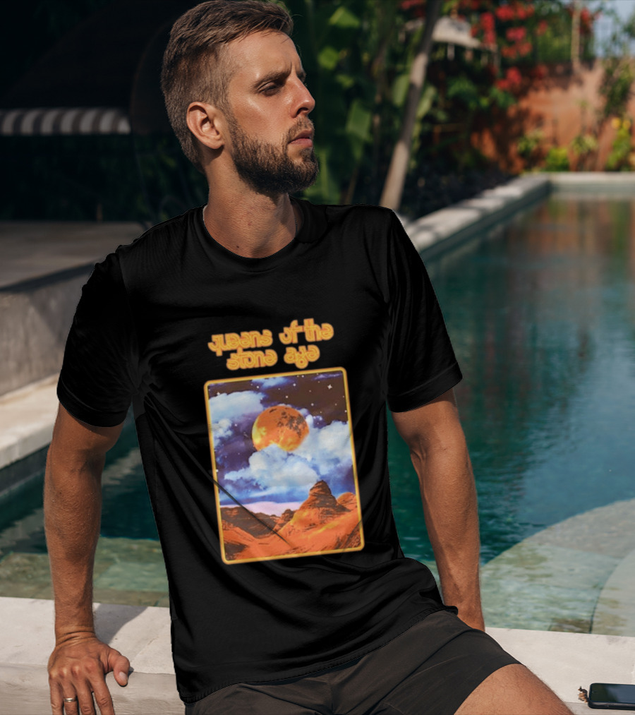 Queens Of The Stone Age Moon Landscape With Orange Cloudy Night Sky And Desert Scene T-Shirt