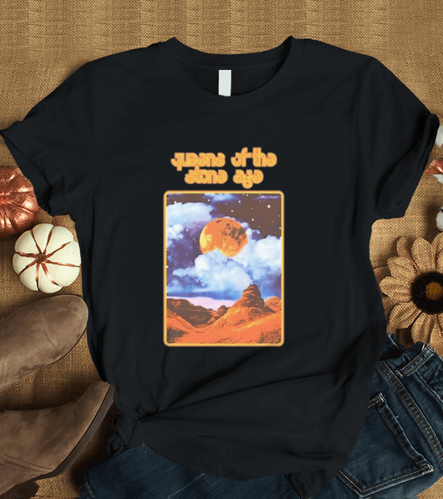 Queens Of The Stone Age Moon Landscape With Orange Cloudy Night Sky And Desert Scene T-Shirt
