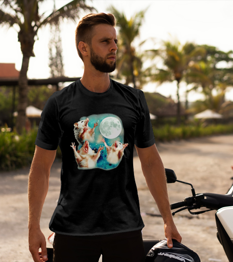 Opossum Howling At Moon With Stars In Space Scene T-Shirt