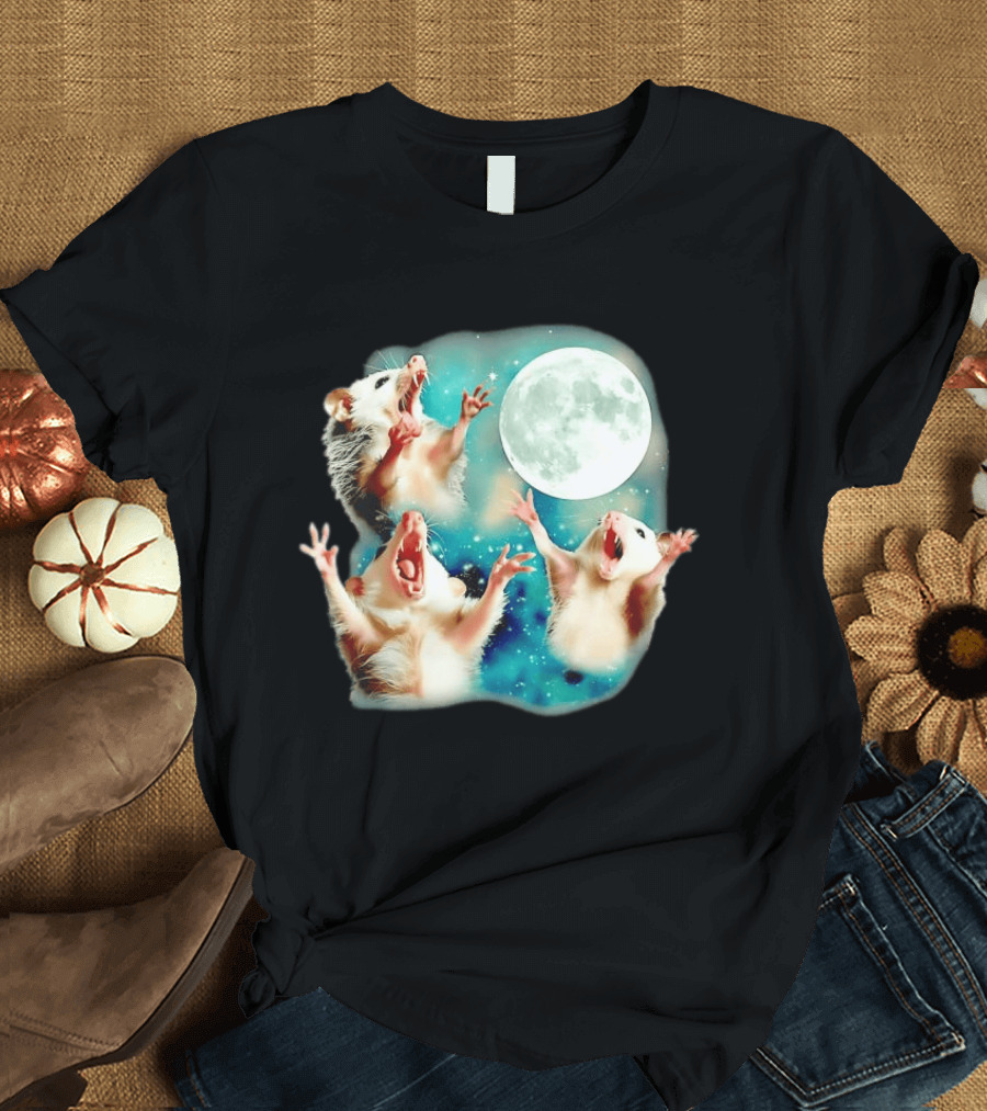 Opossum Howling At Moon With Stars In Space Scene T-Shirt