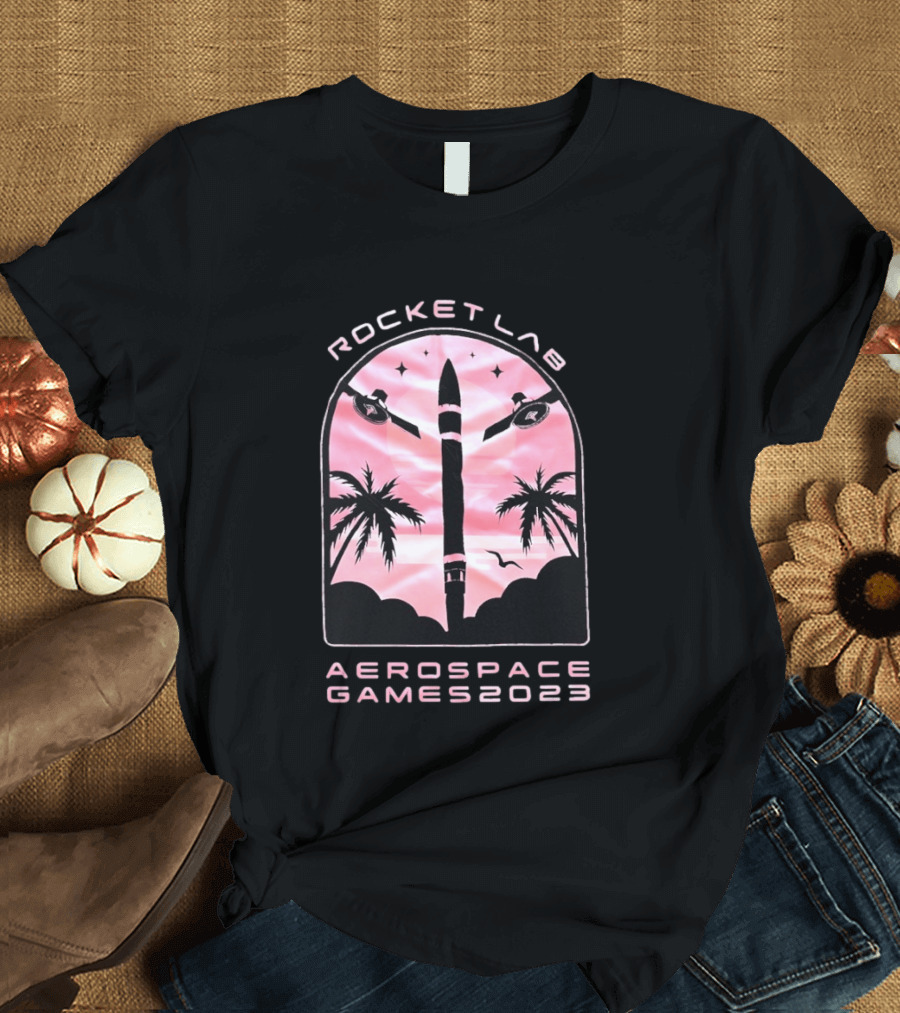 Rocket Lab Aerospace Games 2023 Rocket Space Satellite Event Palm Trees T-Shirt