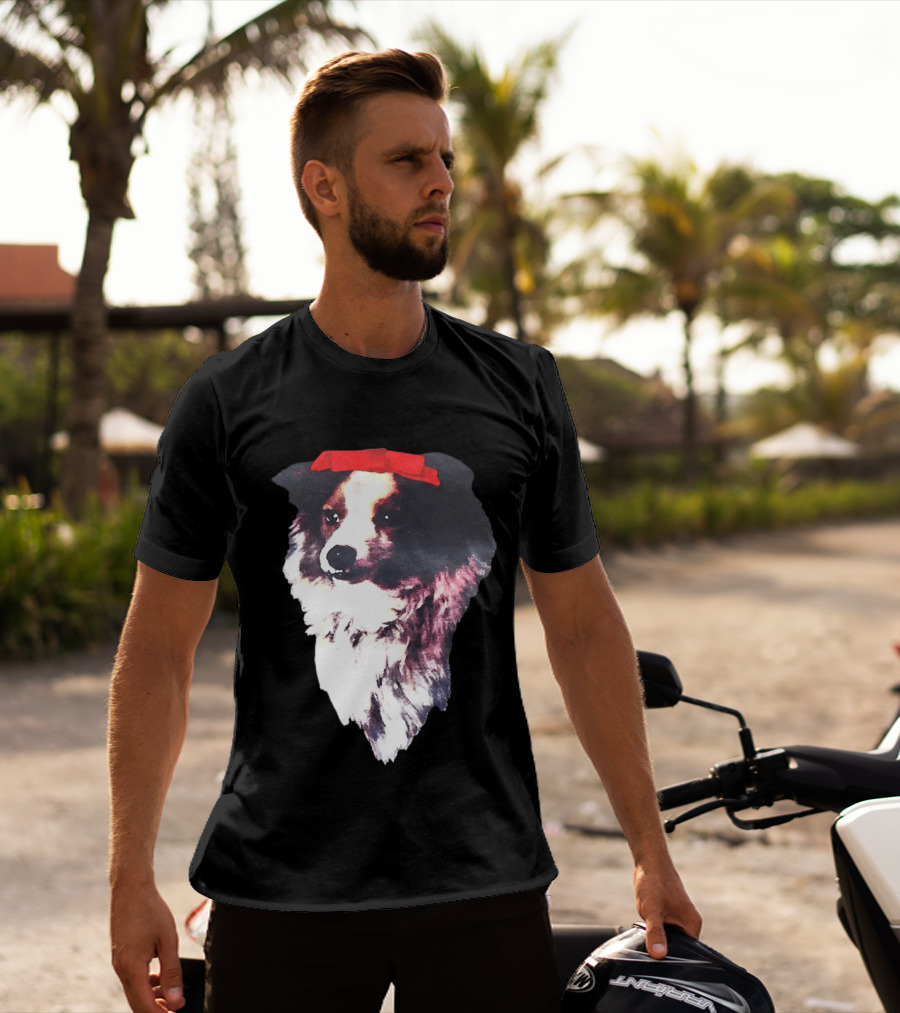 Sabrina Carpenter Collie Dog With Red Bow T-Shirt