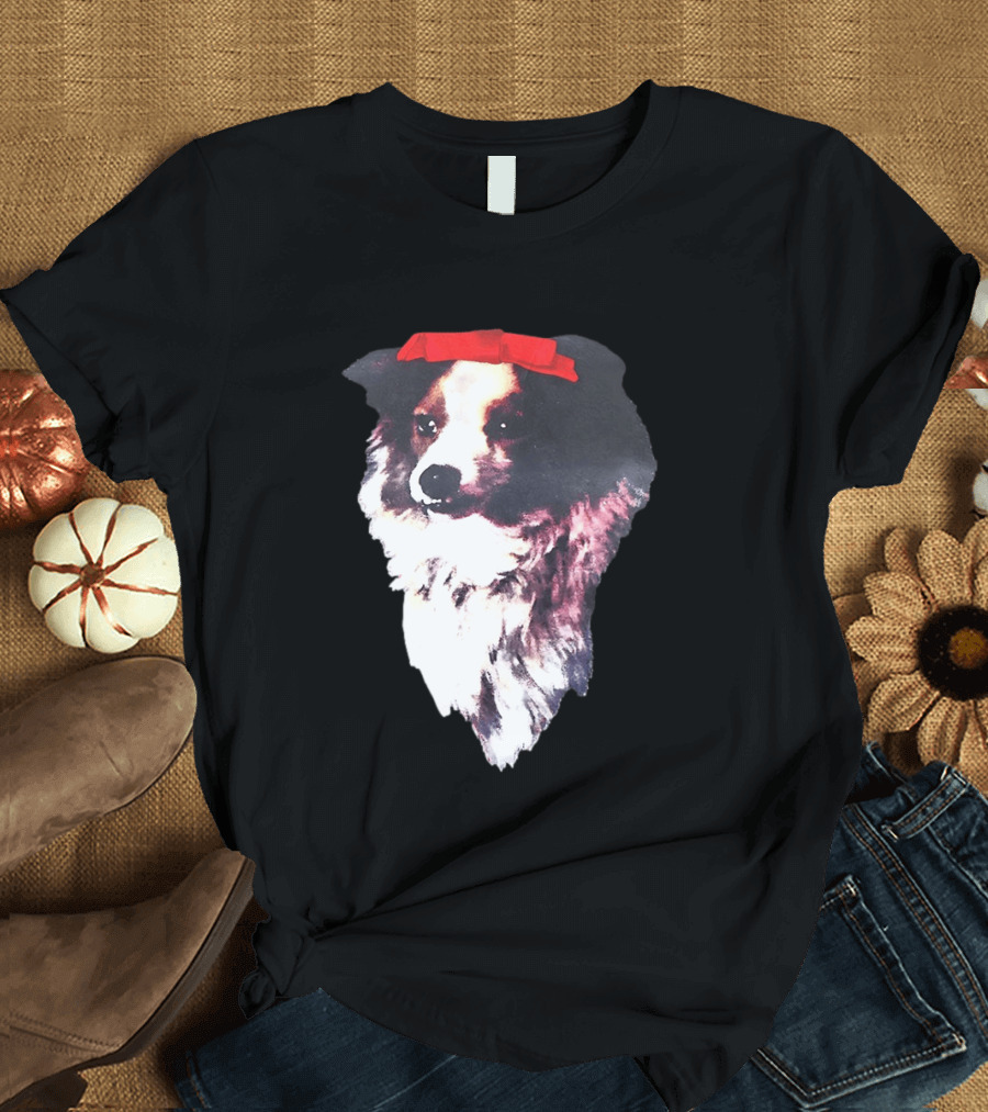 Sabrina Carpenter Collie Dog With Red Bow T-Shirt
