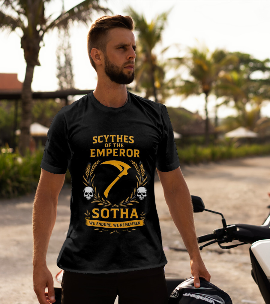 Scythes Of The Emperor Sotha We Endure We Remember Skulls And Laurel Wreath T-Shirt