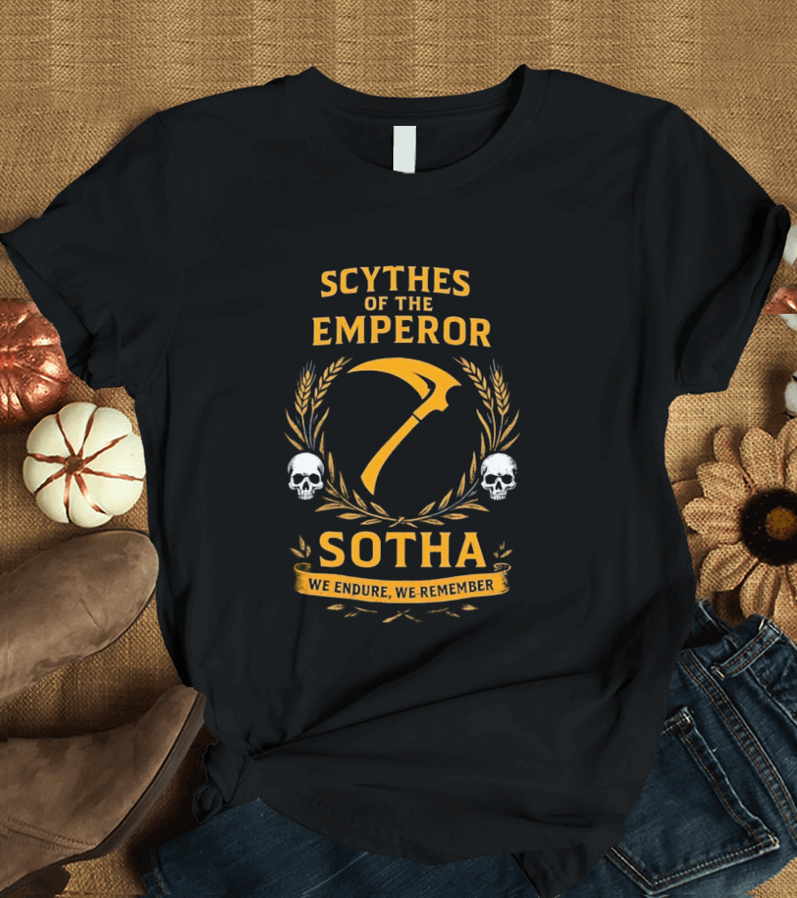 Scythes Of The Emperor Sotha We Endure We Remember Skulls And Laurel Wreath T-Shirt