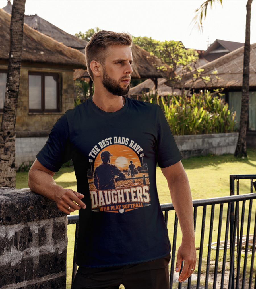 The Best Dads Have Daughters Who Play Softball Vintage Sunset Scene T-Shirt