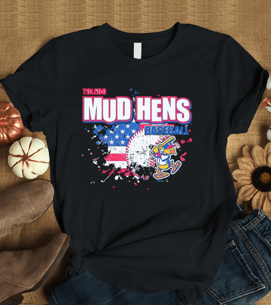 Toledo Mud Hens American Flag Splatter Baseball T-Shirt