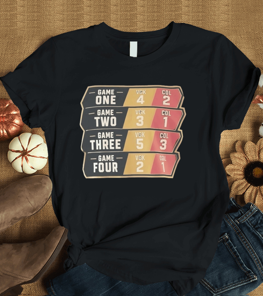 Vegas Golden Knights Vs Colorado Avalanche Game One To Four Scores VGK COL T-Shirt
