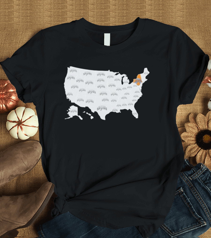 America Spurs New York Knicks US Map Basketball Team Representation T-Shirt
