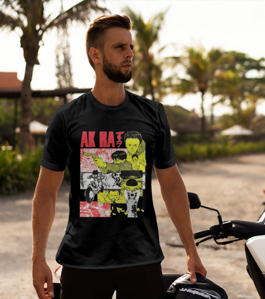 Akira Manga Panels Gun Motorcycle Explosion Red Yellow T-Shirt